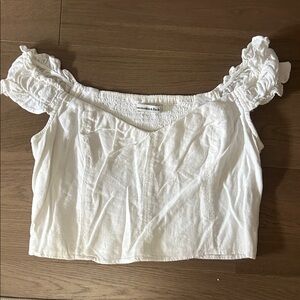 Abercrombie & Fitch White Ruffle Strap Square-Neck Crop Top